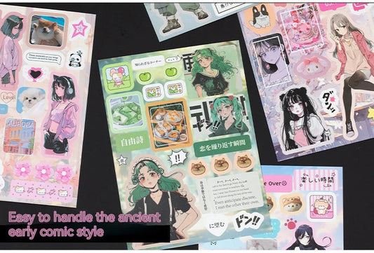 45pcs Japanese Retro Early Style Manga Cut Film Sticker Book Kawaii Girl Scrapbook Journal DIY Deco Cute Showa Phone Case Decals SS69