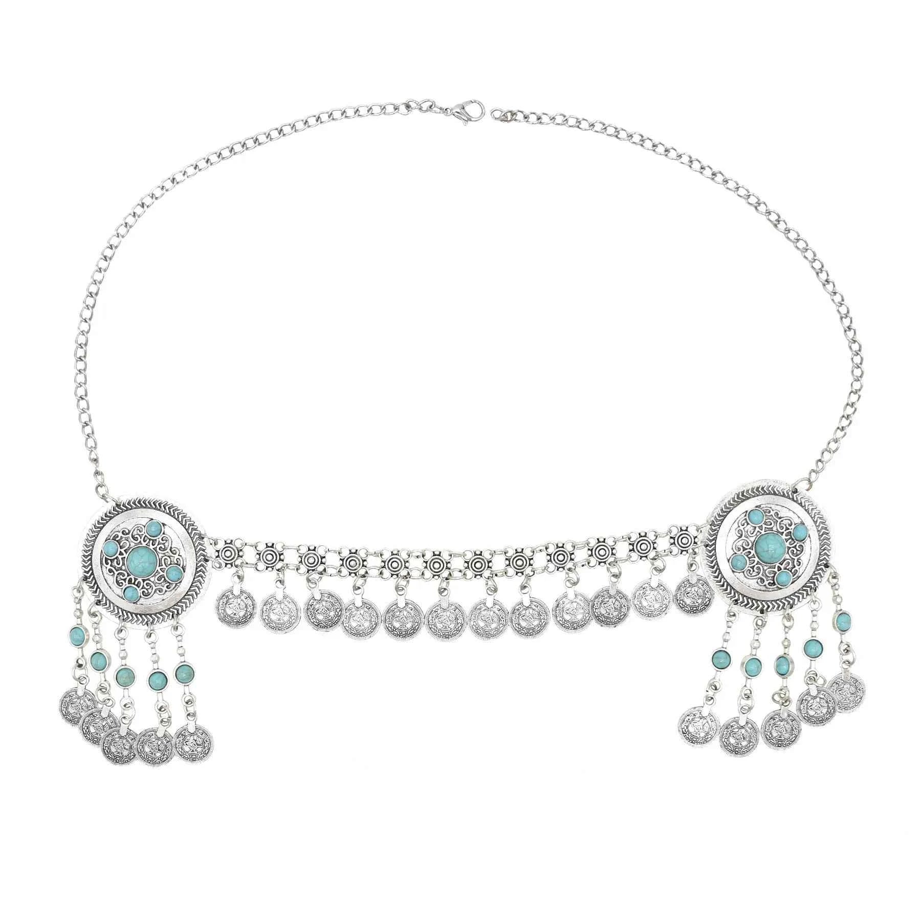 Traditional Kazakhstan Ethnic Coins Bracelet Hair Accessories  for Women Vintage Nepalese Tibetan Clothing Headwear Jewelry Set