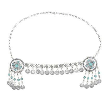 Traditional Kazakhstan Ethnic Coins Bracelet Hair Accessories  for Women Vintage Nepalese Tibetan Clothing Headwear Jewelry Set