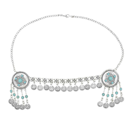 Traditional Kazakhstan Ethnic Coins Bracelet Hair Accessories  for Women Vintage Nepalese Tibetan Clothing Headwear Jewelry Set