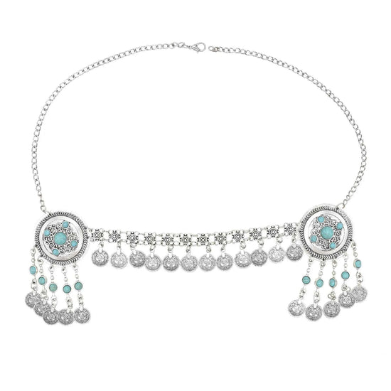 Traditional Kazakhstan Ethnic Coins Bracelet Hair Accessories  for Women Vintage Nepalese Tibetan Clothing Headwear Jewelry Set