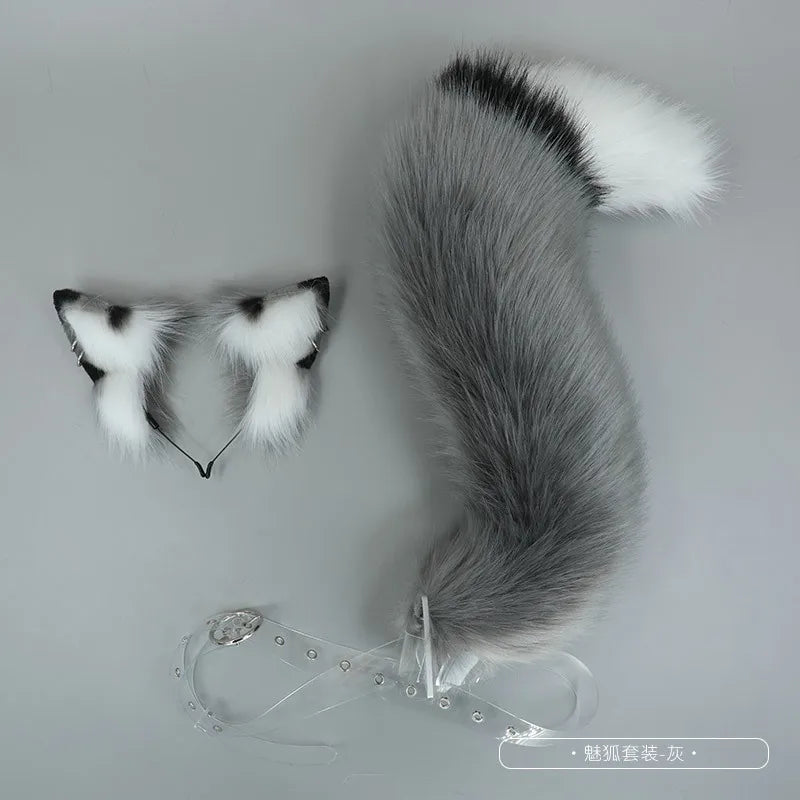White/Red Wolf Fox Headwear Furry Jackal Ear Jackal Tail Props Cat Ear Headband Handmade Anime COSPLAY Lolita KC LOL Fox Costume