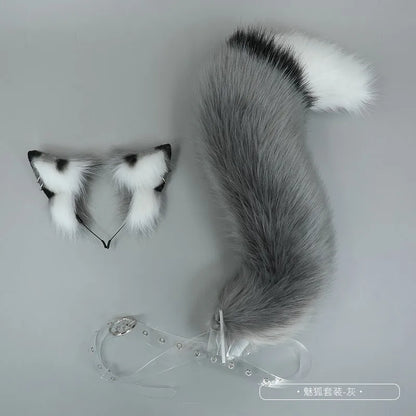 White/Red Wolf Fox Headwear Furry Jackal Ear Jackal Tail Props Cat Ear Headband Handmade Anime COSPLAY Lolita KC LOL Fox Costume