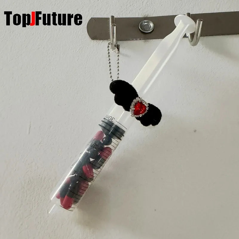 Harajuku Goth Lolita Y2K Girl Blood vessel pendant Halloween cosplay props Syringe Hospital ornament Pill bottle Key Chain SS69 8.69 black red