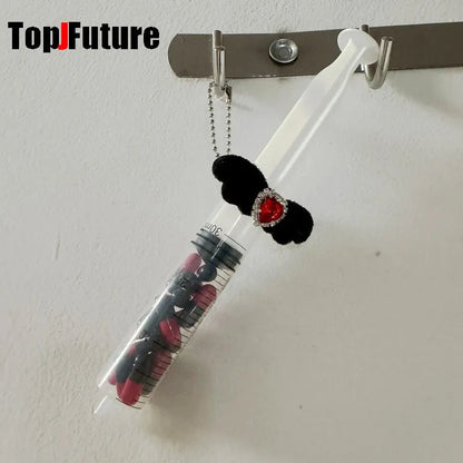 Harajuku Goth Lolita Y2K Girl Blood vessel pendant Halloween cosplay props Syringe Hospital ornament Pill bottle Key Chain SS69 8.69 black red