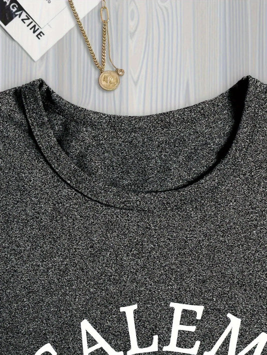 Salem Witch Riding Broomstick Print T-Shirt for Women - Casual Polyester Knit Fabric, Short Sleeve, Regular Fit, Halloween Themed, H Shape, Pullover with Round Neckline - Summer Collection SS69