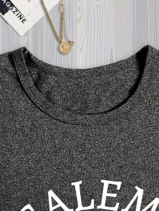 Salem Witch Riding Broomstick Print T-Shirt for Women - Casual Polyester Knit Fabric, Short Sleeve, Regular Fit, Halloween Themed, H Shape, Pullover with Round Neckline - Summer Collection SS69