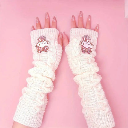 Sanrio Hello Kitty Cozy Knit Arm Warmer in White & Black SS69
