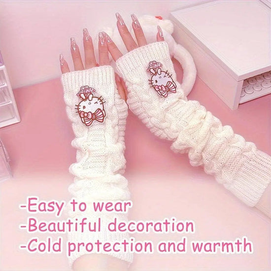 Sanrio Hello Kitty Cozy Knit Arm Warmer in White & Black SS69