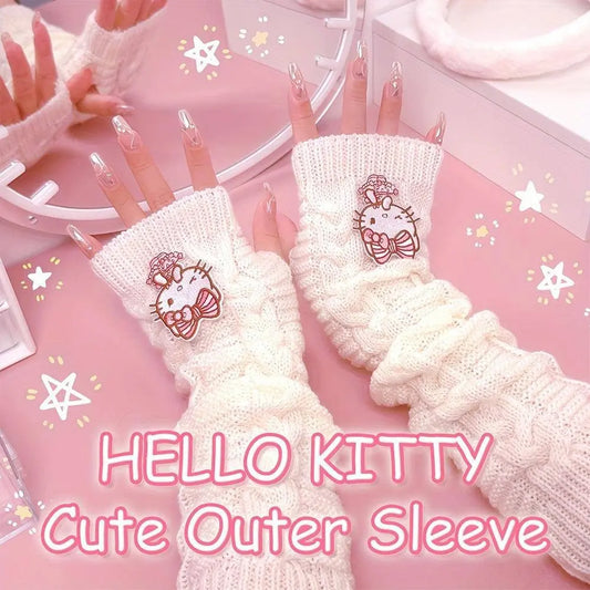 Sanrio Hello Kitty Cozy Knit Arm Warmer in White & Black SS69
