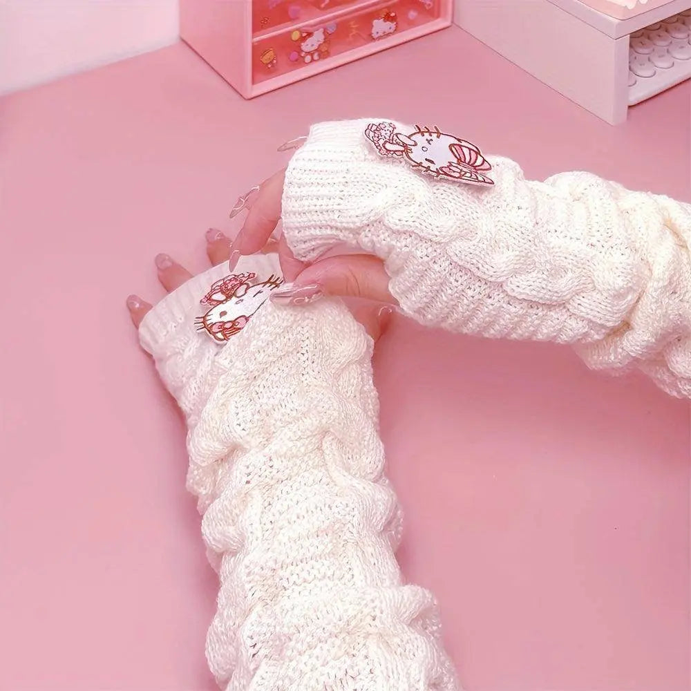 Sanrio Hello Kitty Cozy Knit Arm Warmer in White & Black SS69