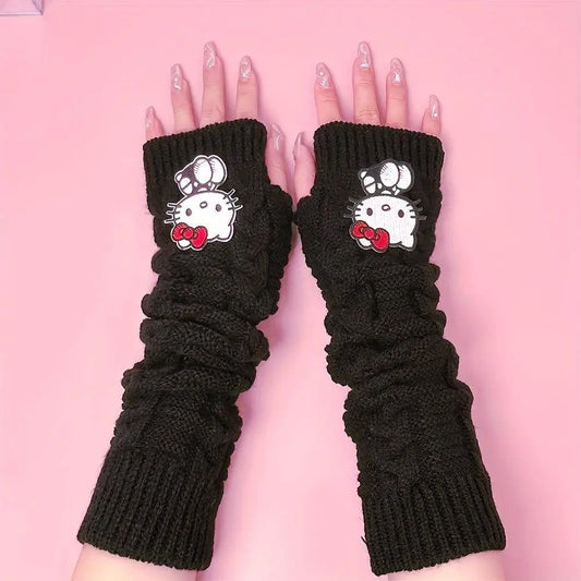 Sanrio Hello Kitty Cozy Knit Arm Warmer in White & Black SS69 11.69 Black