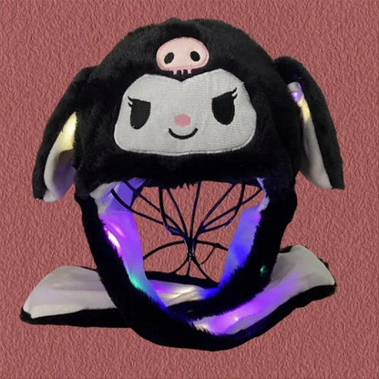Sanrio Led Light Kuromi Cap Hello Kitty Cinnamoroll Glowing Plush Ear Move Hat Anime Cartoon Jumping Up Ear Novetly Cap Gifts SS69