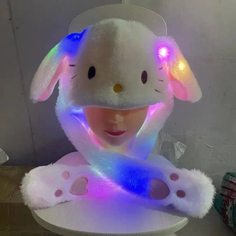 Sanrio Led Light Kuromi Cap Hello Kitty Cinnamoroll Glowing Plush Ear Move Hat Anime Cartoon Jumping Up Ear Novetly Cap Gifts SS69
