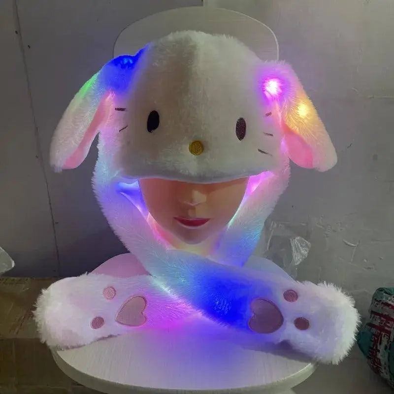 Sanrio Led Light Kuromi Cap Hello Kitty Cinnamoroll Glowing Plush Ear Move Hat Anime Cartoon Jumping Up Ear Novetly Cap Gifts SS69