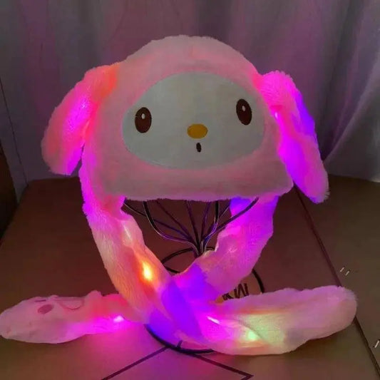 Sanrio Led Light Kuromi Cap Hello Kitty Cinnamoroll Glowing Plush Ear Move Hat Anime Cartoon Jumping Up Ear Novetly Cap Gifts SS69