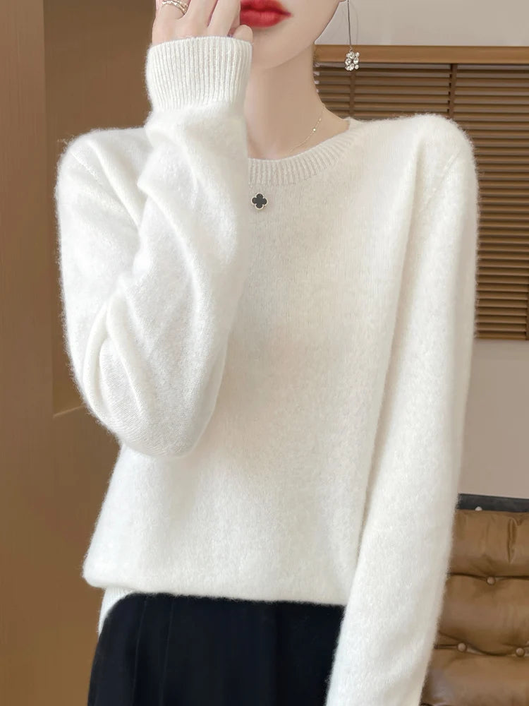 Addonee Women's 100% Merino Wool O-Neck Pullover Sweater