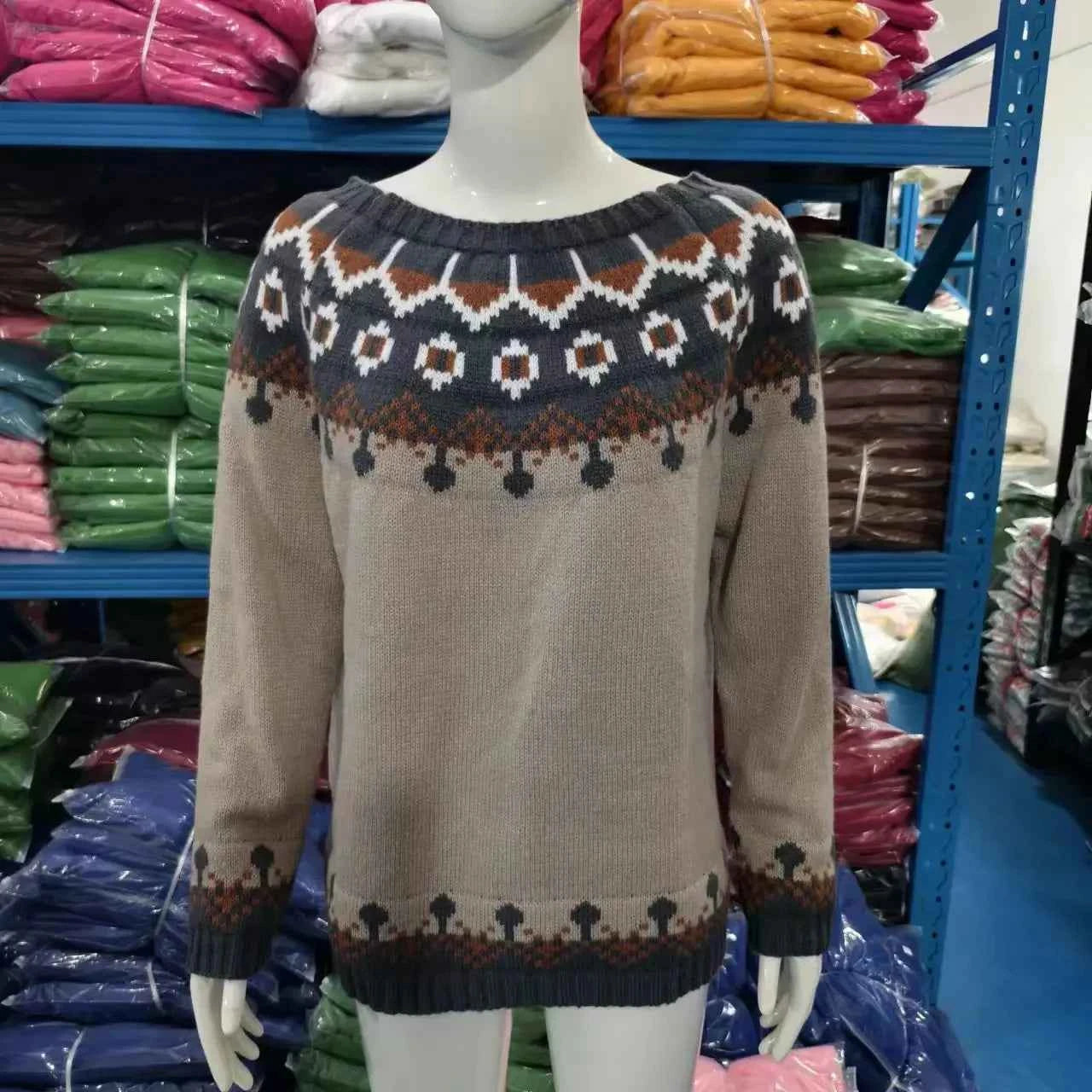 Spring Knitted Women's Sweater O-neck Long Sleeve Casual Loose Sweater Elegant Trendy Print Female Winter Fashion Ladies Clothes