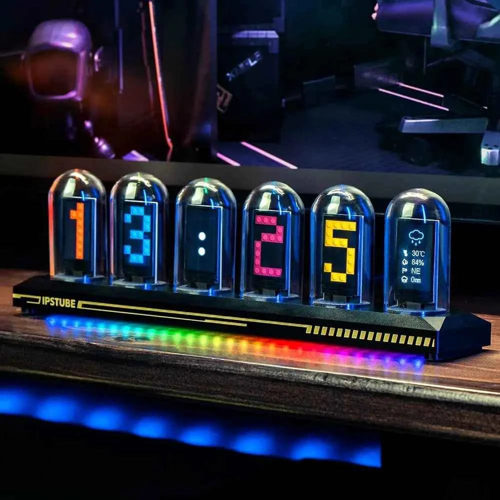 Night Light DIY Nixie Tube Clock Kit Simulation, Digital Clock APP Time Calibration, 3 Light Mode, 12/24h Display IPS