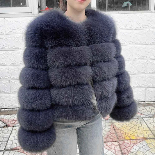 QUEENTINA Fox Fur Coat Real Winter Women'S Fashion Brown 2025 Leather And Skin Clothing Natural New In Coats & Jackets Outerwear