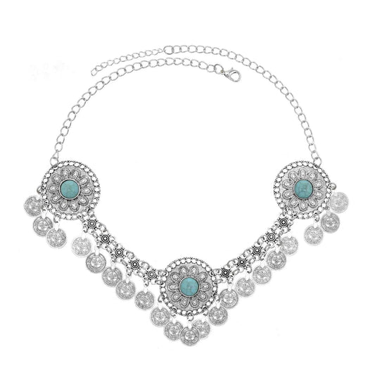 Traditional Kazakhstan Ethnic Coins Bracelet Hair Accessories  for Women Vintage Nepalese Tibetan Clothing Headwear Jewelry Set