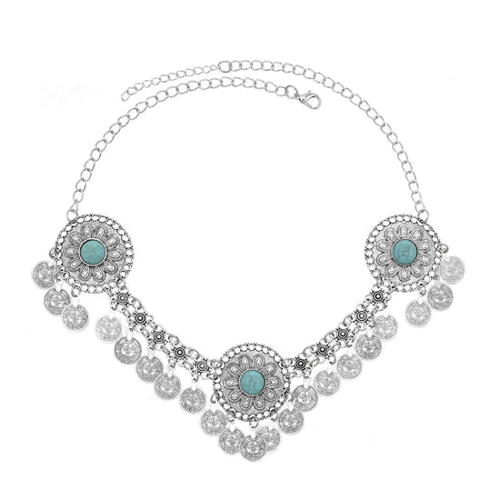 Traditional Kazakhstan Ethnic Coins Bracelet Hair Accessories  for Women Vintage Nepalese Tibetan Clothing Headwear Jewelry Set