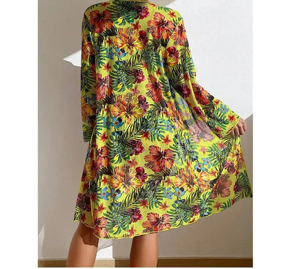 Size S-3XL Bikini Three Pieces Floral Printed Swimsuit Women Bikini Set With Mesh Long-Sleeved Blouse,Bra Top with Pad Swimwear SS69