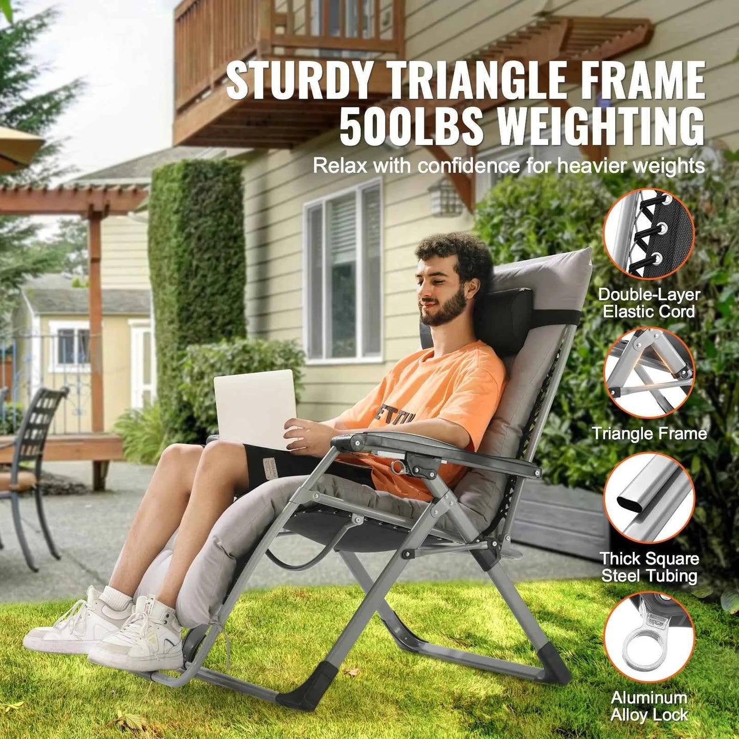 SucceBuy Zero Gravity Chair Zero Gravity Recliner Lounge Chair Adjustable Anti Gravity Chair with Cushion Footrest and Cupholder