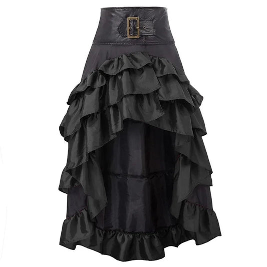 Cosplay Vintage Steampunk Dress Victorian Medieval Ruffled Satin Lotus Trim Gothic Skirts Women Corset Skirt Pirate Costumes SS69 31.69 black / L