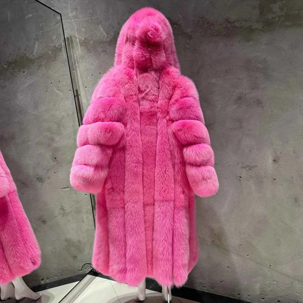 Real Fox Fur Coat for Women, Long Jacket, Warm Cloth, Natural Fur, Ladies, Winter, 22-06