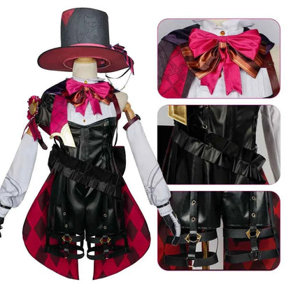 Genshin Impact Fontaine Lyney Cosplay Costume Magician Leather Uniform Short Hair Wig Glove Twins Halloween Carnival Game Outfit