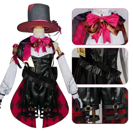 Genshin Impact Fontaine Lyney Cosplay Costume Magician Leather Uniform Short Hair Wig Glove Twins Halloween Carnival Game Outfit