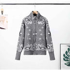 Warm Printed High Collar Knit Cardigans Women Contrast Jacquard Zipper Full Sleeve Pocket Sweater 2026 Spring Lady Chic Knitwear