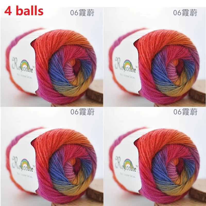 100% Wool Yarn Rainbow Color for Hand Knitting Crochet Plush Thickness Lanas Thread DIY Soft Scarf Shawl Sweater Free Shipping