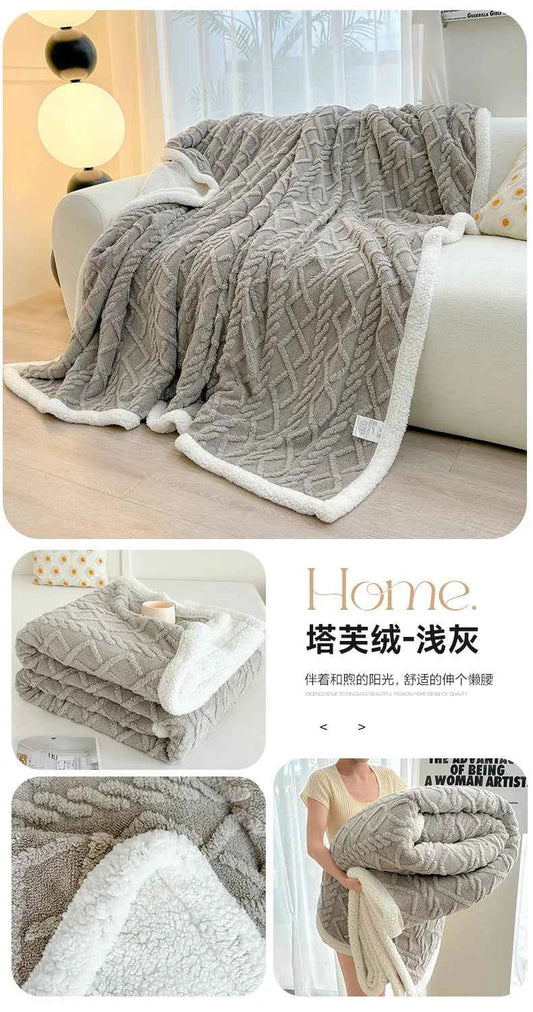1pc Coral Fleece Blanket for Winter Thick Soft Bedspread Warm Plaids for Beds Single/Queen/King Solid Color Thow Blankets/Plaids
