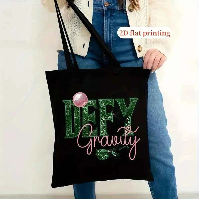 Wicked The Musical Inspired Black Tote Bag  Open-Top Shopper  Shoulder Bag for School, College, Travel & Gift-Giving