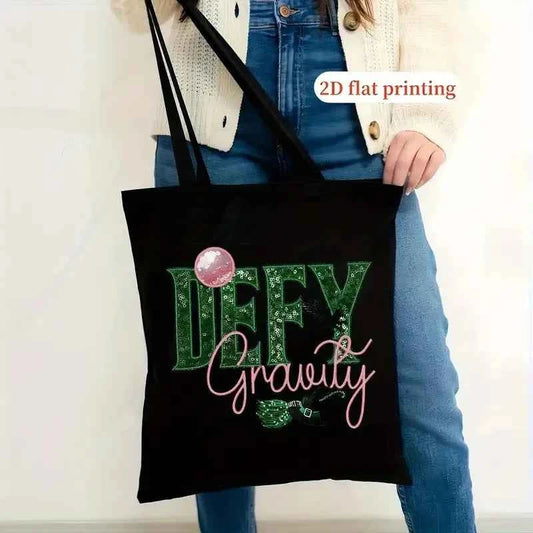 Wicked The Musical Inspired Black Tote Bag  Open-Top Shopper  Shoulder Bag for School, College, Travel & Gift-Giving