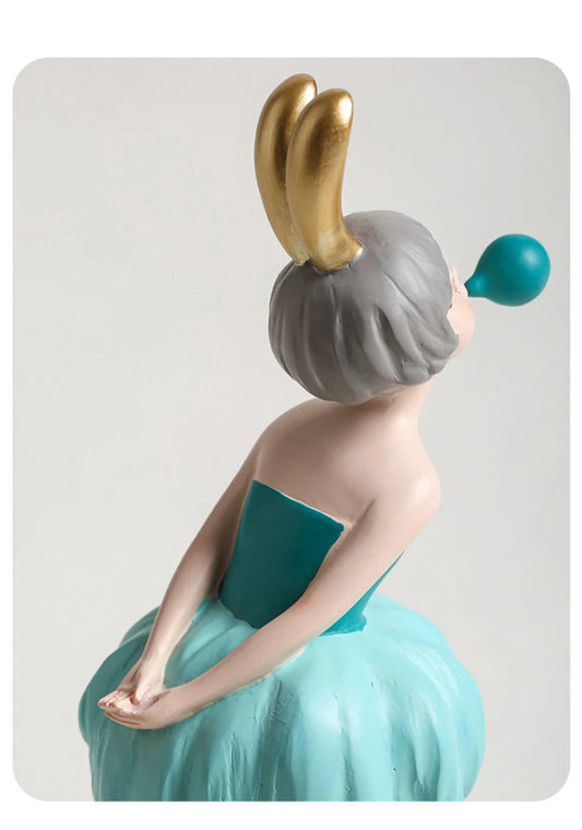 Bubble Gum Rabbit Girl Figurines, Modern Home Decoration,Party Decor, Sweet Gift for Girl,Lovely Room Ornaments,Birthday Present SS69