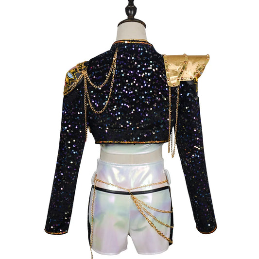 HHYRCOS Unisex Black Shiny Polyester Suit Halloween Anime Cosplay Costume