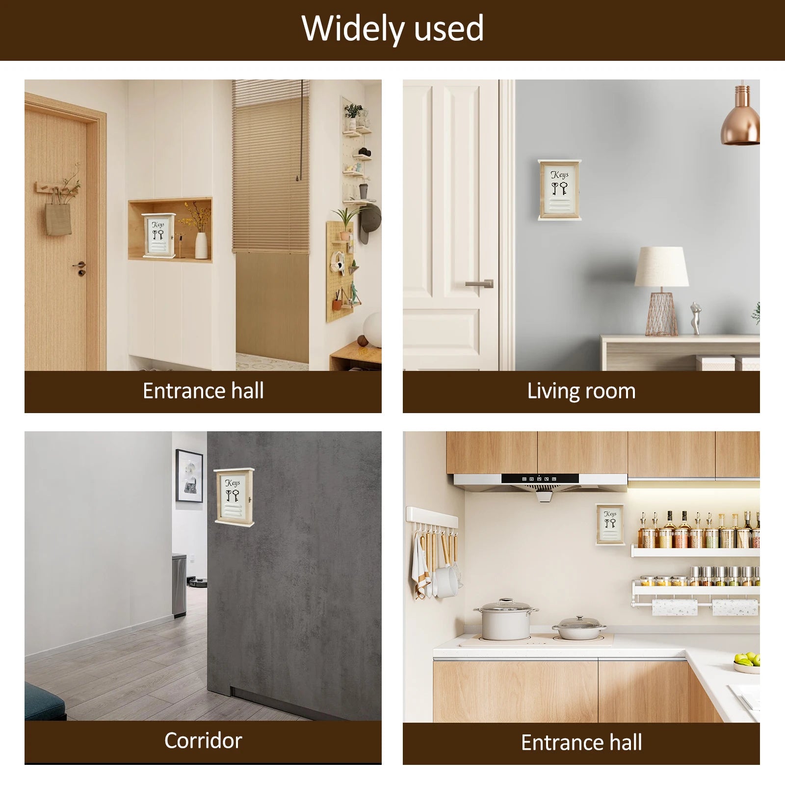 Wooden Wall Key Holder Cabinet with 6 Hooks