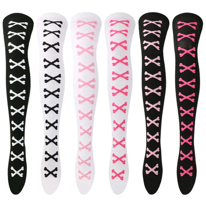 SS69 Women's Bone Print Thigh High Socks - Cotton Blend Cosplay Stockings