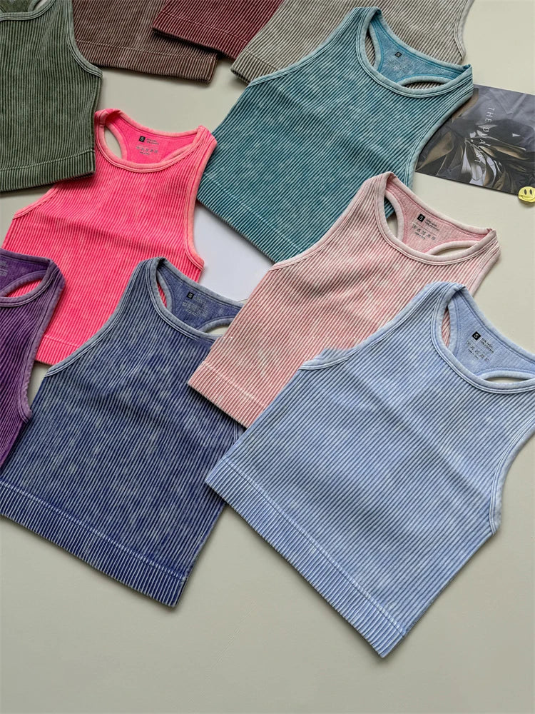 Seamless Yoga Top Fitness Sports  Gym Running Vest  Workout Women Athleisure Sleeveless Crop Top - SS69