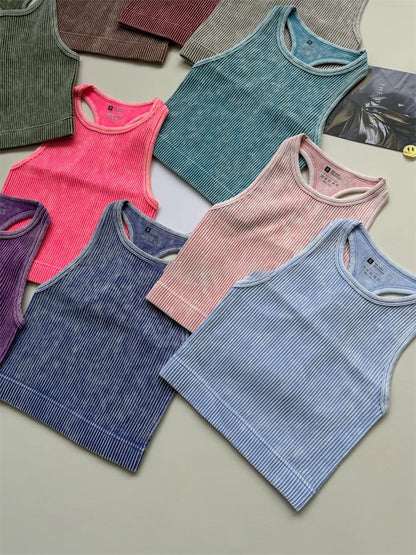 Seamless Yoga Top Fitness Sports  Gym Running Vest  Workout Women Athleisure Sleeveless Crop Top - SS69