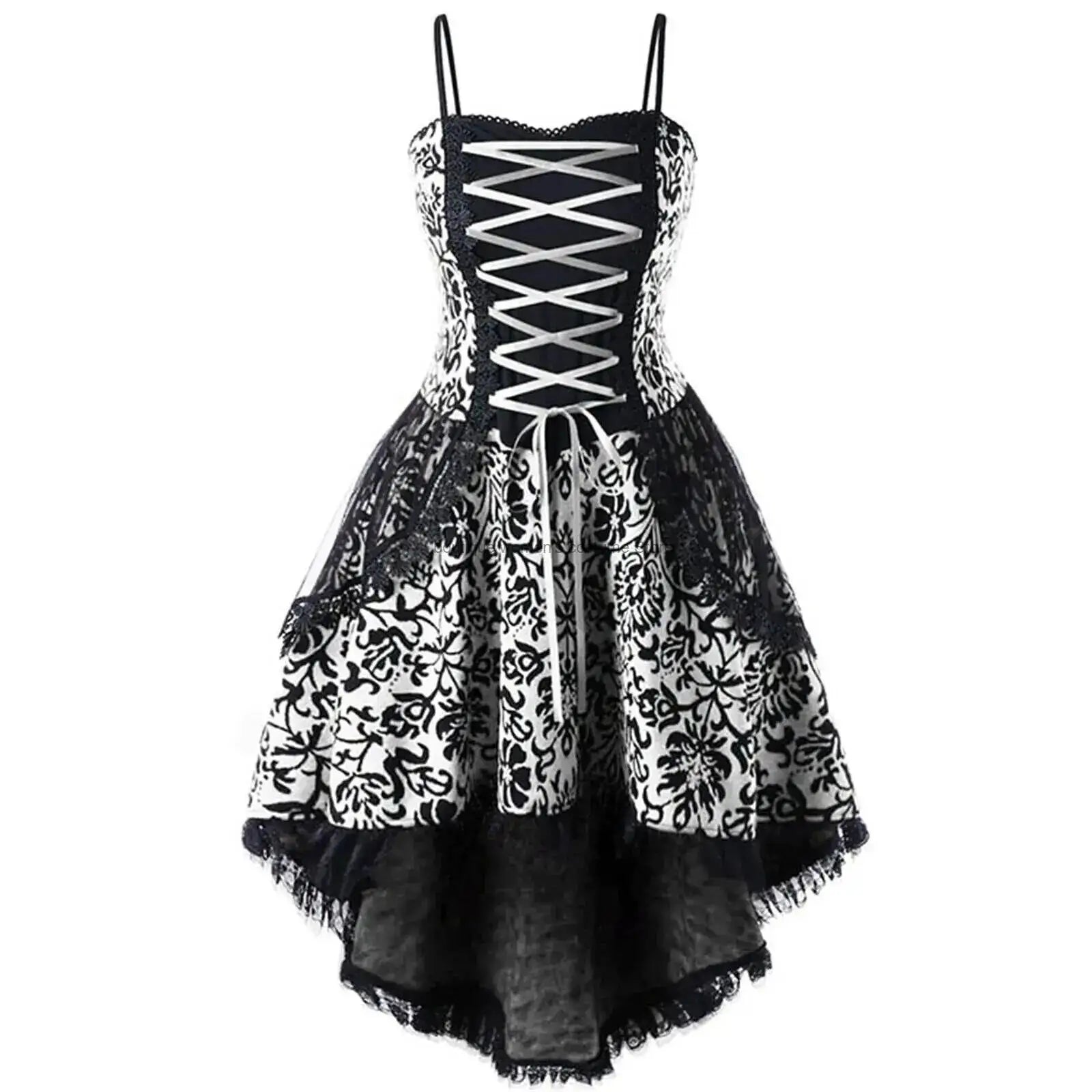 Halloween Cosplay Costume Lace Gothic Vintage Dress Women Irregular Sleeve Dresses Robe Medieval Ghost Vampire Clothing