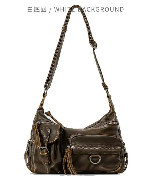 Vintage Multiple Pockets Women Shoulder Bags Luxury Washed Pu Leather Crossbody Bag Retro Motorcycle Bag Y2K Sac for Girls 2024