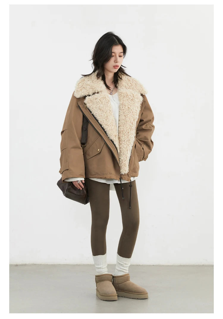 CHIC VEN Women's Cotton Motorcycle Jacket - Loose Casual Autumn Winter