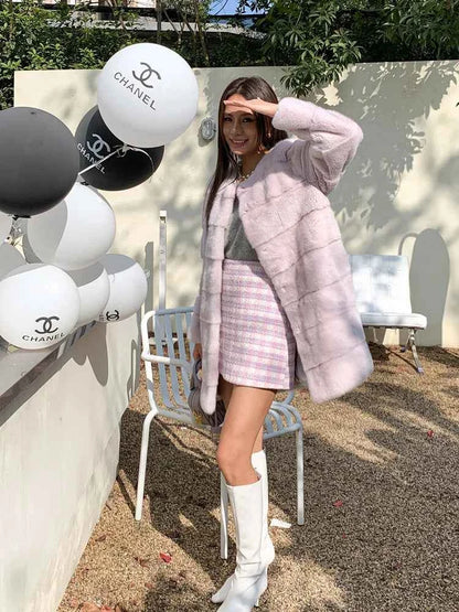 HDHOHR 2025 New 100% Real Mink Fur Coat Women Fashion Essential Natural Mink Fur Jackets Warm Royel Blue Winter Fur Coat