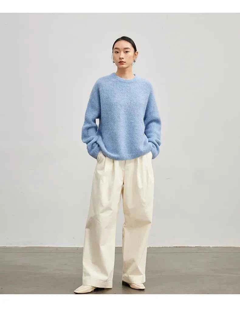 Warm Alpaca Pullovers for Woman, Dropped Sleeved Loose Sweaters, 2025 Fall Winter Top, Camel, Beige