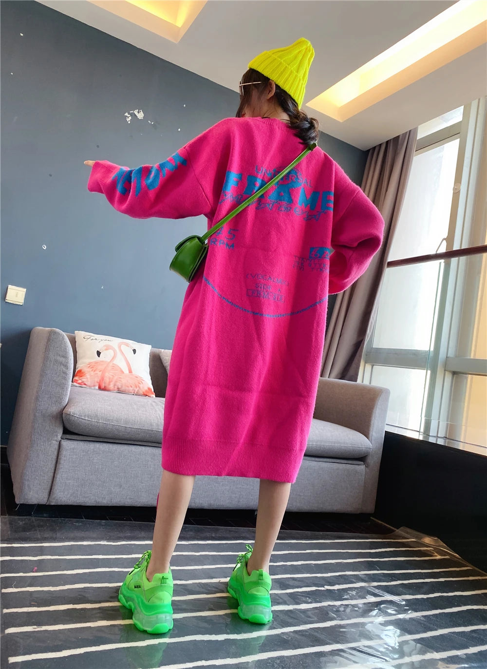 Korean Long-Sleeved Pullover Sweater Loose Fashion Women Autumn Winter Cartoon Embroidered Thickened Long Section Knitted Top SS69