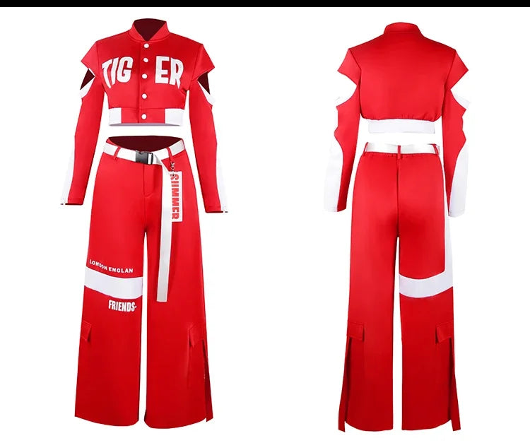 Women's Red Jazz Dance Performance Suit